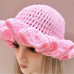 Pink Crochet Ruffle Hat